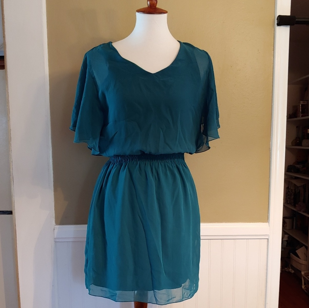 5/$35 3/$25 V-Neck Butterfly Sleeve MiniDress Teal